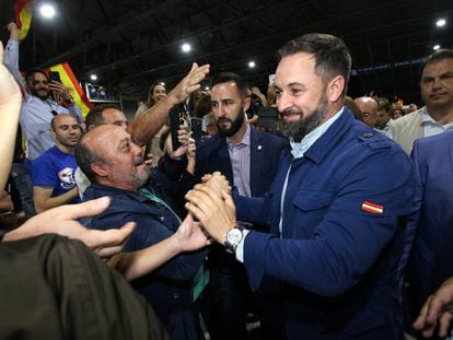 Acto público del presidente de Vox, Santiago Abascal. En Aguadulce (Almería, España)