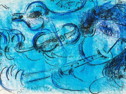 Litografía 'El flautista', una de las obras realizadas por Marc Chagall en 1957 que se exponen en la Fundación Barrié de A Coruña.