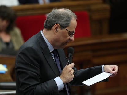 El presidente catalán, Quim Torra, en la sesión de control del Parlament.