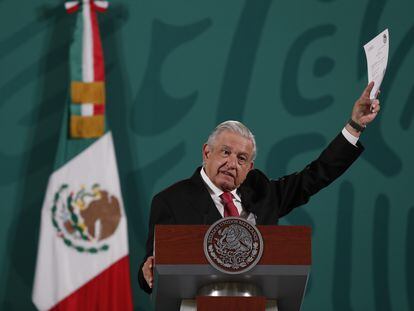 El presidente de México, Andrés Manuel López Obrador, este miércoles en Palacio Nacional.