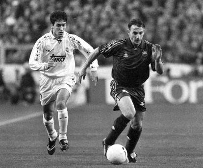 Raúl i Ferrer, el 6 de febrer de 1997. Partit de tornada de vuitens de final de la Copa del Rei entre el Reial Madrid i el FC Barcelona. A la foto, Raúl i Ferrer. Els blaugrana van passar a la ronda següent...