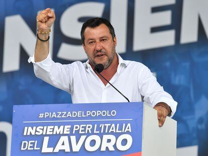 El líder de la Liga, Matteo Salvini, durante un mitin el pasado 4 de julio en Roma.