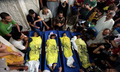 Funeral de los cuatro niños muertos en Gaza en un ataque israelí el 14 de julio de 2014.