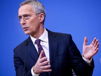 Jens Stoltenberg, secretario general de la OTAN, en una rueda de prensa en Bruselas este miércoles.