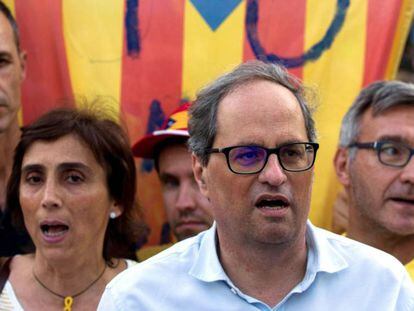 El presidente de la Generalitat, Quim Torra, en la manifestación a favor de la excarcelación de los políticos presos.