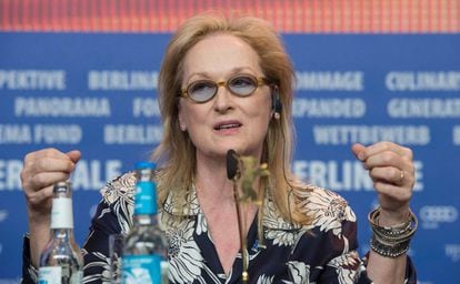 La actriz Meryl Streep, presidenta del jurado del festival de Berlín, en la rueda de prensa de hoy jueves.