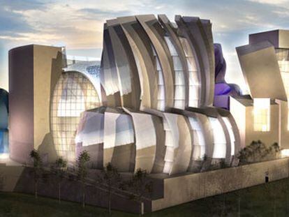 Maqueta del Museo de la Tolerancia diseñado por el arquitecto estadounidense Frank Gehry y que se edificará sobre el cementerio musulmán más antiguo de Jerusalén.