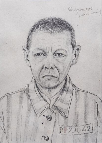 Autoretrato de Franciszek Jazwiecki, realizado en Auschwitz en 1942.