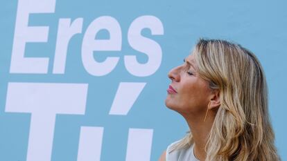 La líder de Sumar y vicepresidenta segunda del Gobierno, Yolanda Díaz, durante un acto de la campaña del 28-M en Sevilla.