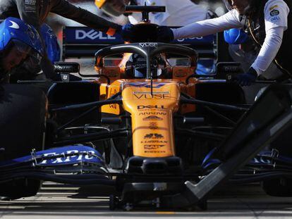 El McLaren de Carlos Sainz, durante una sesión de entrenamiento a finales del año pasado.