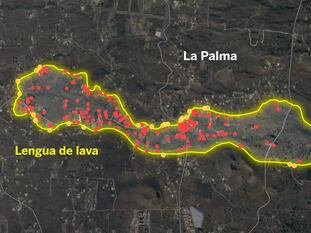 Radiografía de la zona arrasada por el magma y trayectoria prevista 