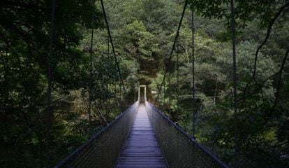 Puente colgante sobre el río Eume en el parque de As Fragas