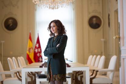 La presidenta de la Comunidad de Madrid, Isabel Díaz Ayuso, en la sede de la Puerta del Sol el jueves pasado.