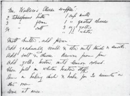 Suflé de queso de Llo Browne Wallace, esposa del vicepresidente de Estados Unidos Henry A. Wallace.