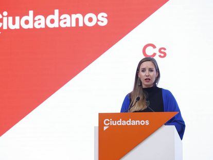 La portavoz de la ejecutiva de Ciudadanos, Melisa Rodríguez, en rueda de prensa en la sede del partido.