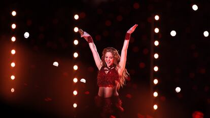 Shakira durante su actuación en el intermedio de la Super Bowl, en febrero de 2020 en Miami.