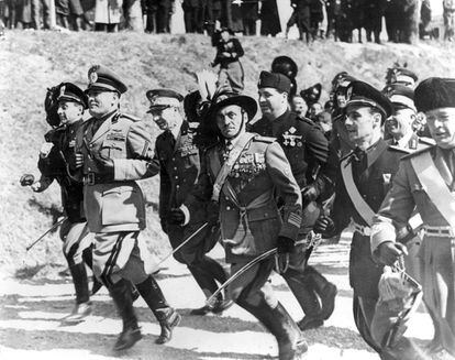 Benito Mussolini, en un acto del partido fascista en Italia.