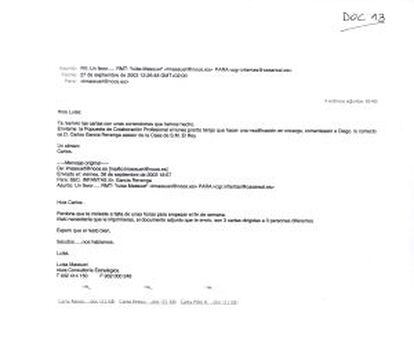 Correo en el que Carlos García Revenga pide a la secretaria de Nóos que le haga figurar como asesor de la Casa del Rey