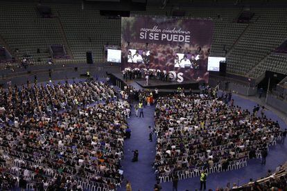 Asamblea de Podemos en la plaza madrileña de Vistalegre en septiembre de 2019.