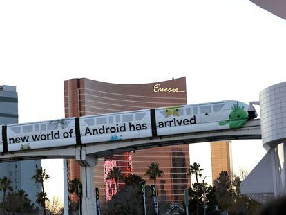 Anuncio de Google-Android en el monorraíl de Las Vegas, el día 10.