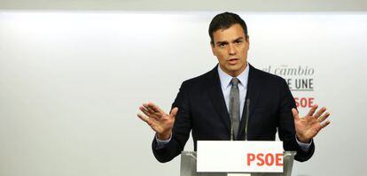 Pedro S&aacute;nchez, este lunes tras la reuni&oacute;n de la Comisi&oacute;n Permanente del PSOE.
