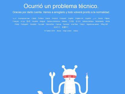 Mensaje que aparece en pantalla cuando los usuarios tratan de acceder a Twitter este jueves.