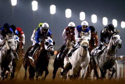 Jinetes y sus caballos participan en la Copa Mundial del Carnaval en Dubái (Emiratos Árabes).