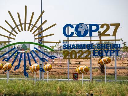 La llamada zona verde de la Conferencia de Naciones Unidas sobre Cambio Climático (COP27), lugar de las acciones de protesta, el 15 de noviembre en Sharm El-Sheikh, Egipto.