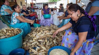 Mujeres oaxaqueñas cocinan tamales de iguana durante la celebración del cuarto viernes de cuaresma, en Tehuantepec.