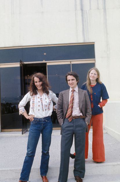 El reparto de 'La mamá y la puta': Jean Eustache, Bernadette Lafont, Jean-Pierre Léaud y Françoise Lebrun, en el Festival de Cannes de 1973.