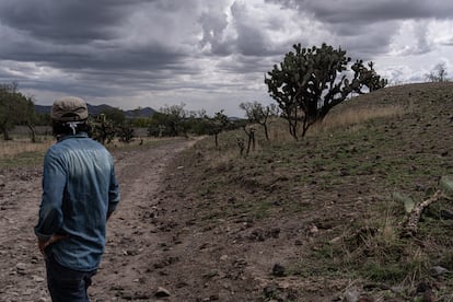 Guillermo, un poblador de la zona observa al lado del monolito de Oztoyahualco.