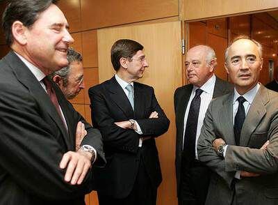 Matías Rodríguez Inciarte, José Pérez, José Ignacio Goirigolzarri, José María Pérez Tremps y Rafael del Pino, durante el acto de ayer.