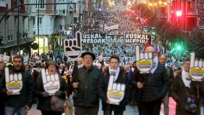 Manifestaci&oacute;n a favor del acercamiento de los presos de ETA celebrada en Bilbao en enero de 2017.