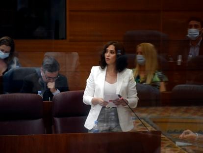 Isabel Díaz Ayuso, durante la sesión de control al Gobierno en la Asamblea de Madrid.