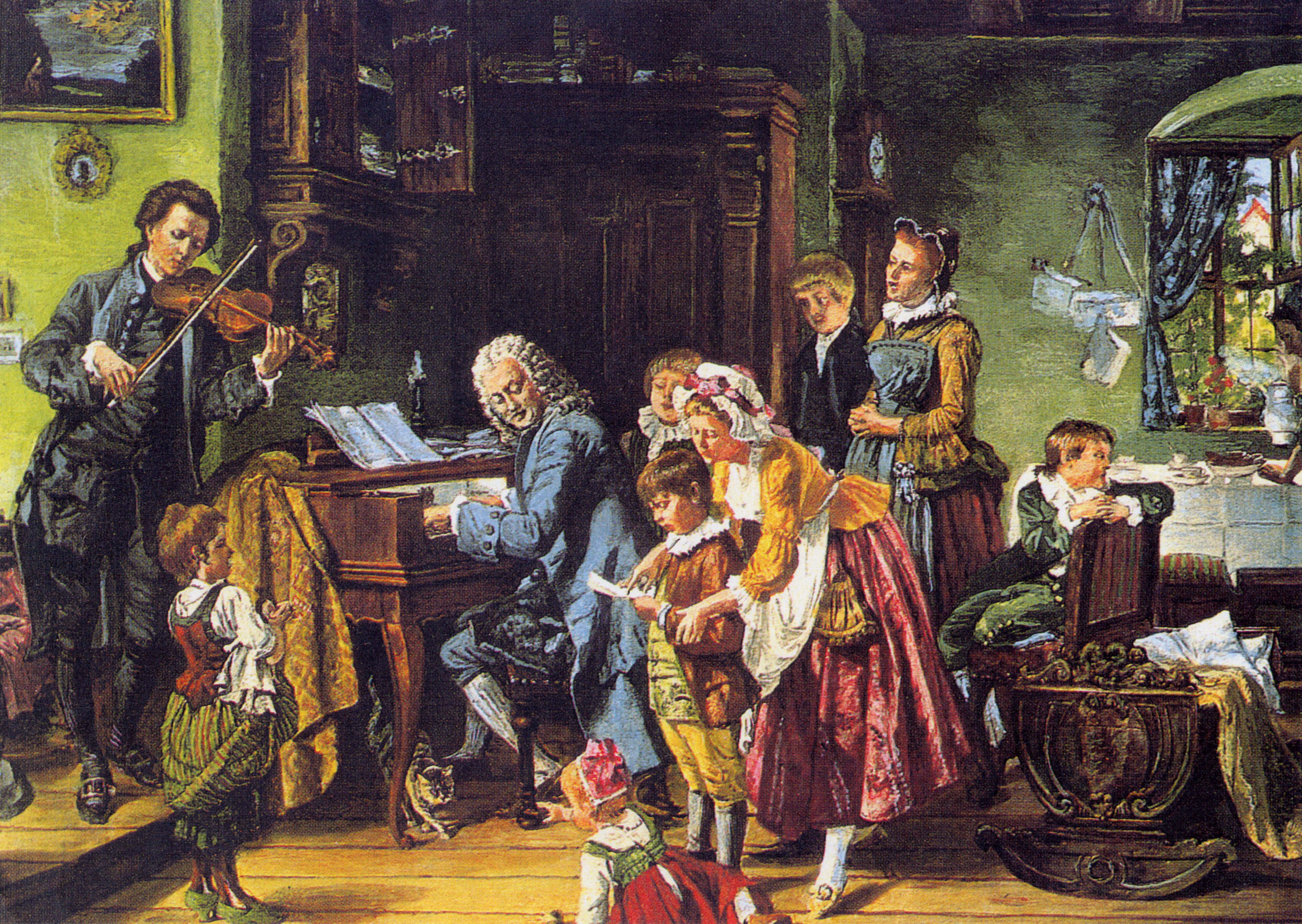 Johann Sebastian Bach con su familia en 1870, en una pintura de Toby Rosenthal.