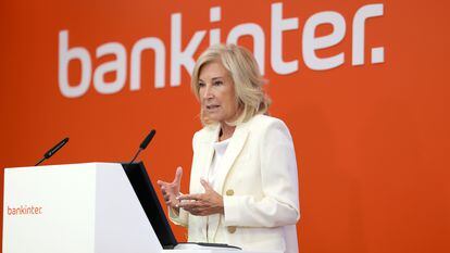 La consejera delegada de Bankinter, María Dolores Dancausa, durante la presentación de resultados del primer semestre de 2023.
