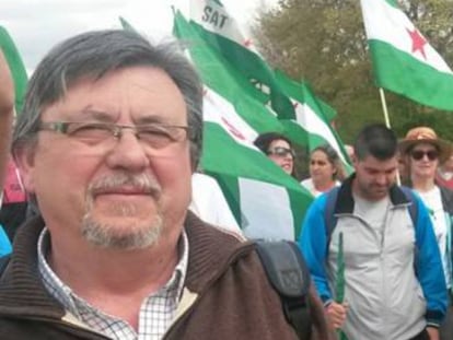 Manuel Rodr&iacute;guez, durante una protesta del SAT.