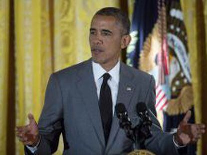 El presidente estadounidense, Barack Obama, pronuncia un discurso el 31 de julio de 2014.