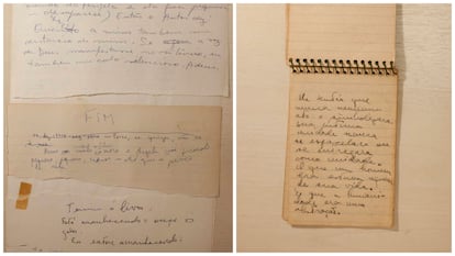 A la izquierda, una página del manuscrito de 'Un soplo de vida', el libro póstumo de Lispector. A la derecha, una de las libretas de anotaciones de la escritora.