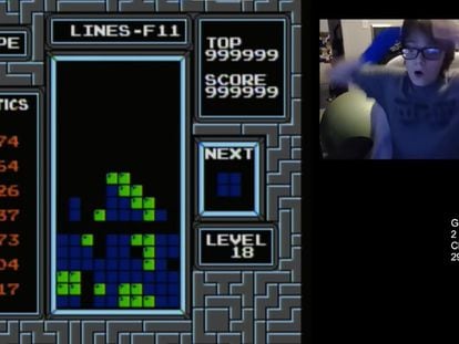 Momento en el que Willis Gibson descubre que ha tumbado al Tetris.