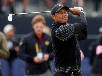 Tiger Woods entrenando este miércoles.