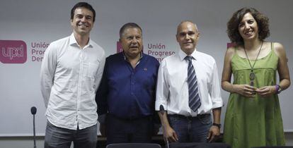 Andr&eacute;s Herzog, Juli&aacute;n Dom&iacute;nguez, Jos&eacute; Antonio Rueda e Irene Lozano, los cuatro candidatos a dirigir UPyD. 
