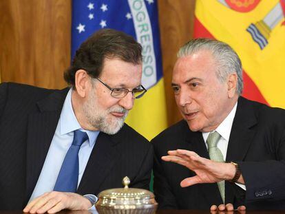 El presidente de España Mariano Rajoy con el presidente de Brasil, Michel Temer