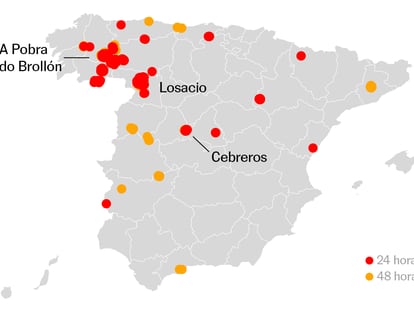 Mapa de incendios: en Galicia los principales fuegos siguen activos y el de Losacio se estabiliza 