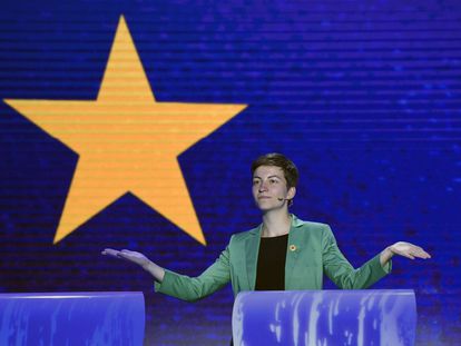 La candidata &#39;verde&#39; Ska Keller, en el debate en Bruselas. JOHN THYS (AFP)