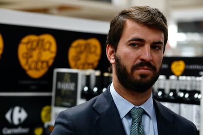 El vicepresidente de la Junta de Castilla y León, Juan García-Gallardo, durante una presentación de productos alimenticios de su comunidad en Las Rozas (Madrid), este viernes.