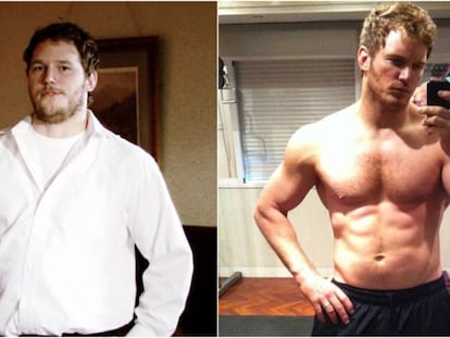 Parecen diferentes personas, pero no. Es Chris Pratt, a la izquierda con 136 kilos en la serie 'Parks and Recreation', y a la derecha después de su dieta y de su plan de gimnasio.