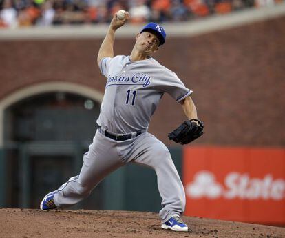 Jeremy Guthrie en un partido contra San Francisco Giants.