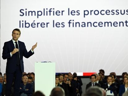 El presidente francés, Emmanuel Macron, durante un acto sobre la industria en la ciudad de Toulouse, el 11 de diciembre.