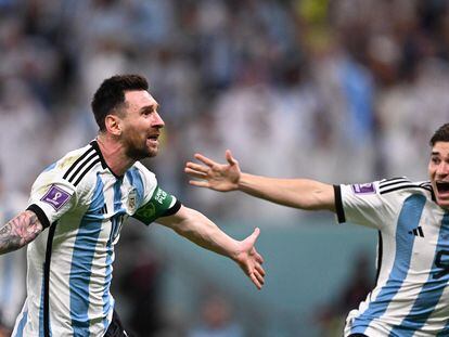 Lionel Messi celebra su gol durante el partido entre Argentina y México, de la fase de grupos, en el estadio Lusail el 26 de noviembre.
